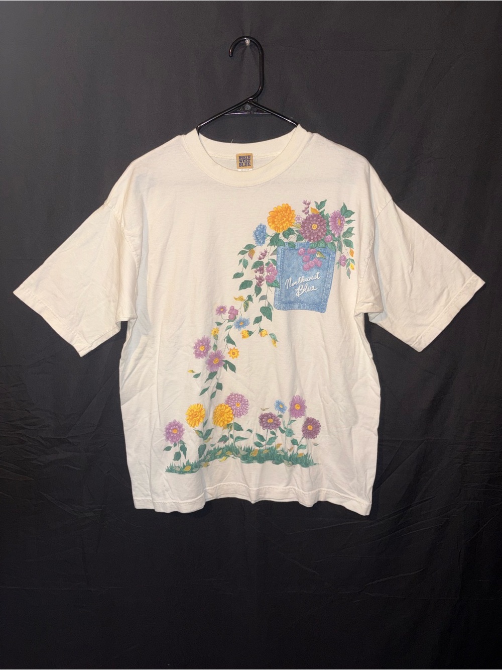 Vintage Northwest Blue Flower Pocket T-Shirt